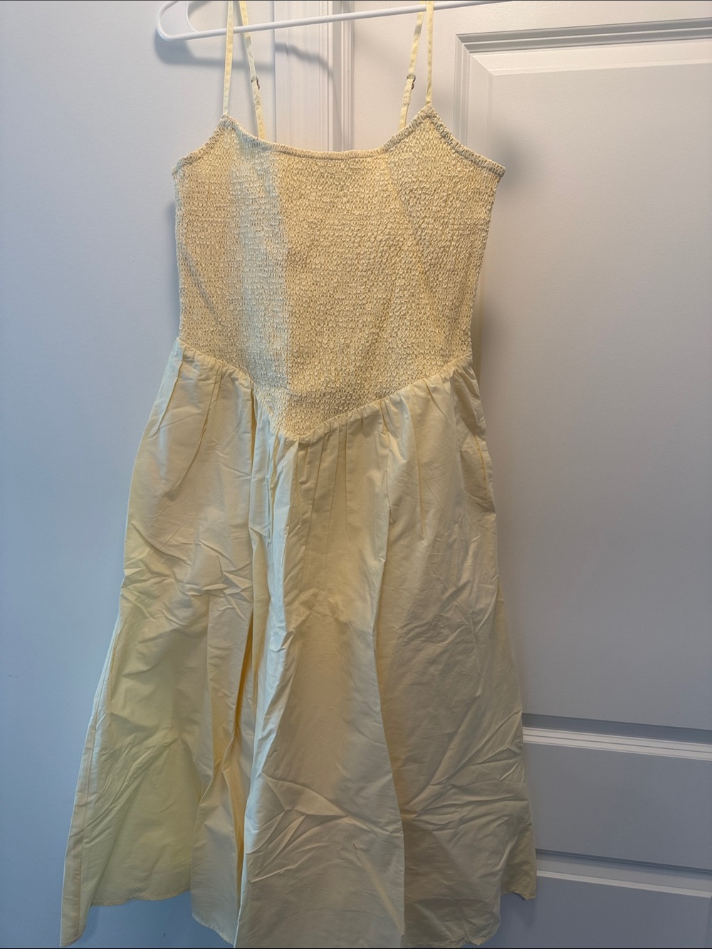 Quince 100% Organic Cotton Poplin Drop Waist Midi Dress Pale Custard Yellow
